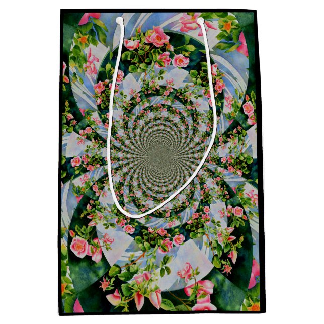 Sac Cadeau Moyen Belle roses roses rouges rétro aquarelle fleurie (Devant)