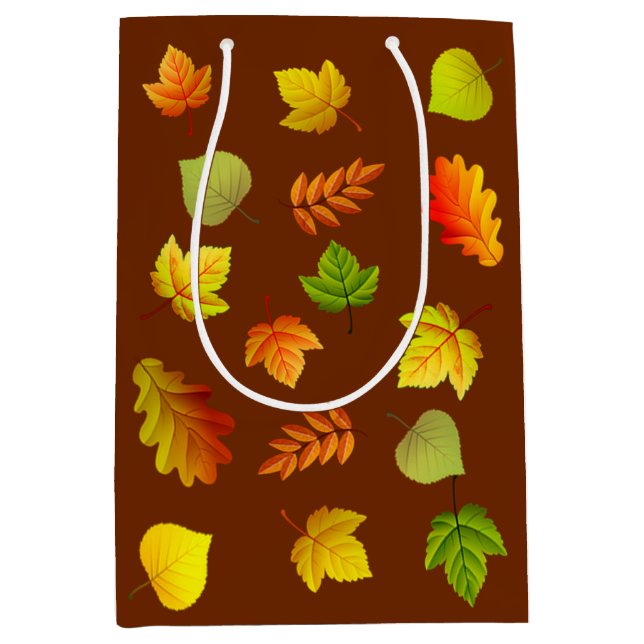 Sac Cadeau Moyen Belles feuilles d'automne sur Brown (Devant)