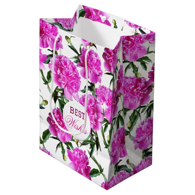 Sac Cadeau Moyen Belles Peonies. (Devant Angle)