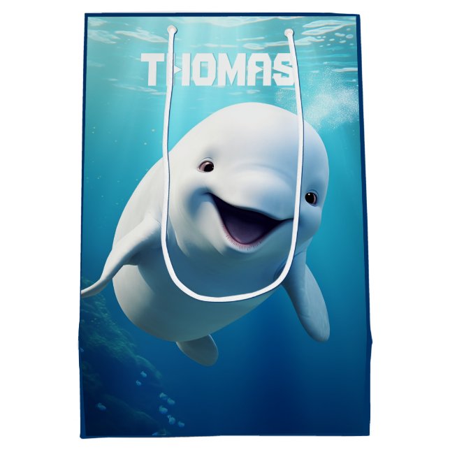 Sac Cadeau Moyen Béluga Baleine Cartoon bleu vert océan Arctique (Dos)