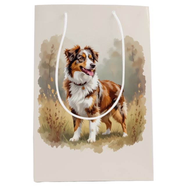 Sac Cadeau Moyen Berger Australien Merle Rouge Aussie (Devant)
