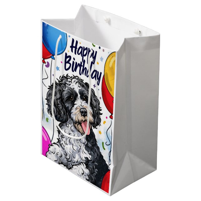 Sac Cadeau Moyen Bernedoodle avec ballons (Devant Angle)
