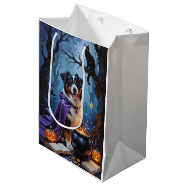 Sac Cadeau Moyen Bernese Mountain Dog peinture Whimsical Halloween (Devant Angle)