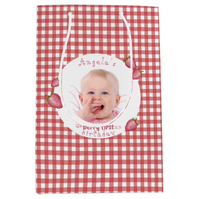 Sac Cadeau Moyen Berry fraise Premier anniversaire (Devant)
