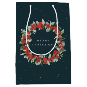 Sac Cadeau Moyen Berry rouge foncé + Eucalyptus Noël/Fêtes