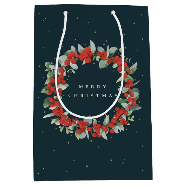 Sac Cadeau Moyen Berry rouge foncé + Eucalyptus Noël/Fêtes (Devant)