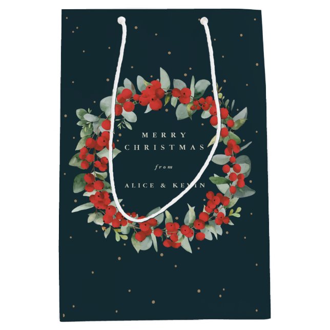Sac Cadeau Moyen Berry rouge foncé + Eucalyptus Noël/Fêtes (Devant)