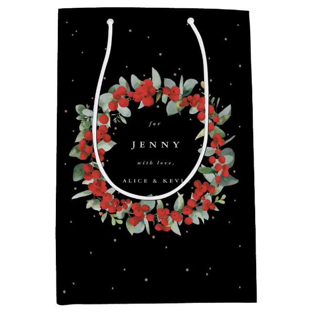 Sac Cadeau Moyen Berry rouge personnalisé + Eucalyptus Noël (Devant)