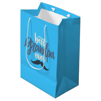 Sac Cadeau Moyen Best Grandpa Ever Mustache Blue Gift Bag