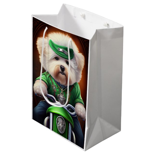 Sac Cadeau Moyen Bichon Frisé Chien Conduite Vélo St. Patrick (Devant Angle)