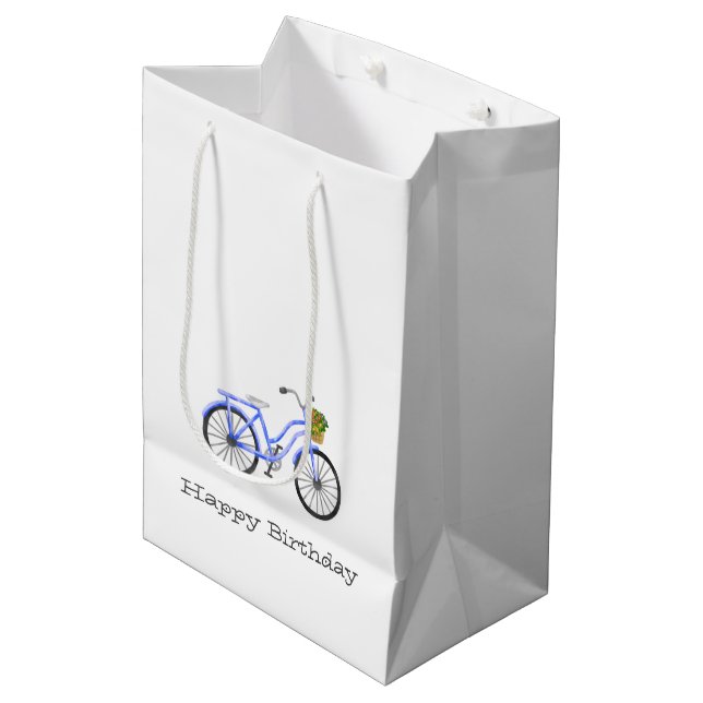 Sac Cadeau Moyen Bicycle Bleu Joyeux Panier Fleur Anniversaire Amus (Devant Angle)