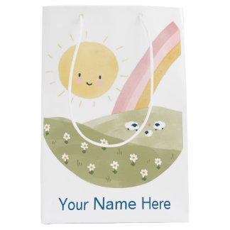 Sac Cadeau Moyen Bienvenue dans la Fête de Bébé Flock Aquarelle 