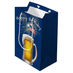 Sac Cadeau Moyen Bière Patriotique Anniversaire avec Sparklers