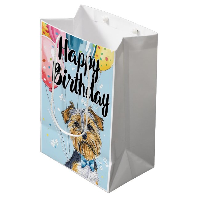 Sac Cadeau Moyen Biewer Terrier avec ballons (Devant Angle)