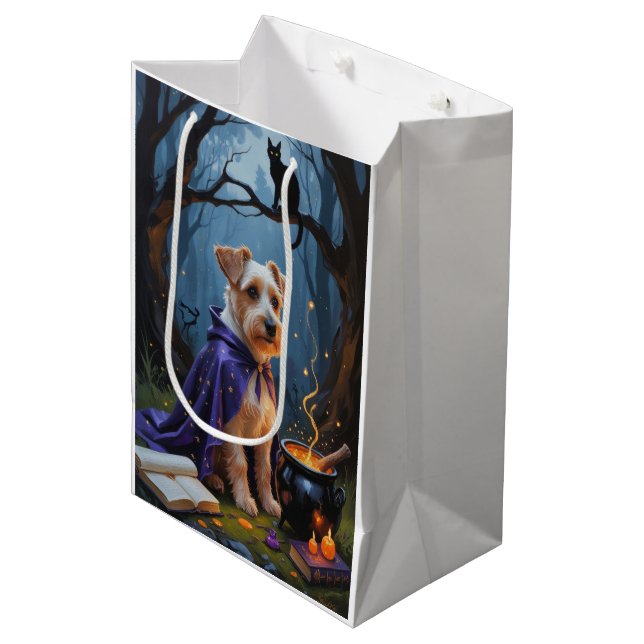 Sac Cadeau Moyen Biewer Terrier Chien Whimsical Halloween Peinture (Devant Angle)