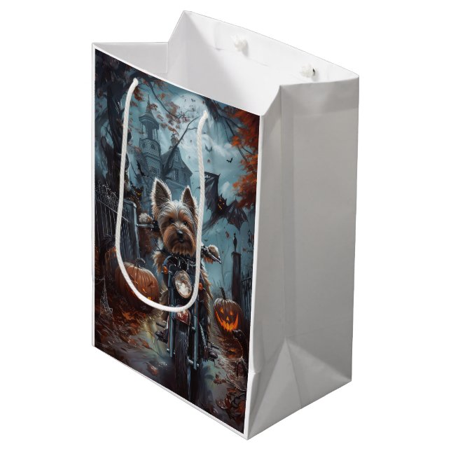 Sac Cadeau Moyen Biewer Terrier équitation Moto Halloween Effrayer (Devant Angle)