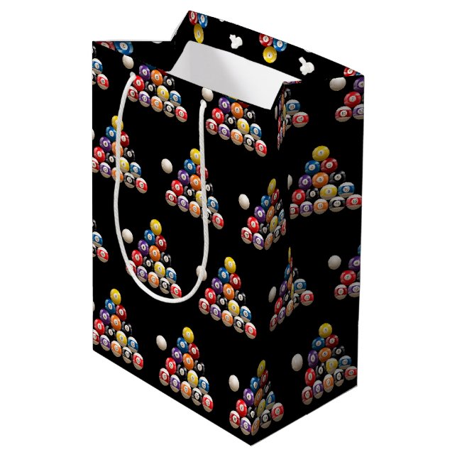 Sac Cadeau Moyen Billiard Balls sur noir (Dos Angle)