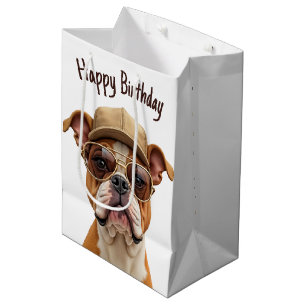 Sac Cadeau Moyen Birthday Bulldog avec un Casquette