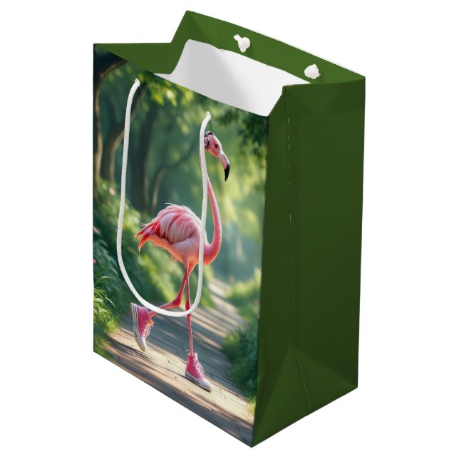 Sac Cadeau Moyen Birthday Flamingo In Sneakers With Headphones (Devant Angle)