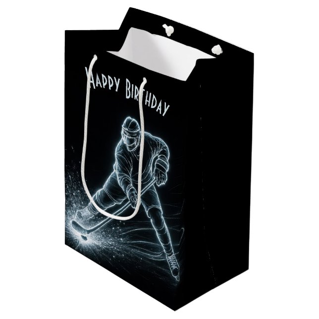 Sac Cadeau Moyen Birthday Neon Hockey Player On Ice (Devant Angle)
