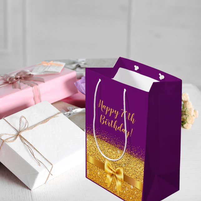 Sac Cadeau Moyen Birthday purple gold élégant (Créateur téléchargé)