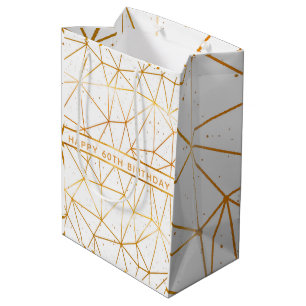 Sac Cadeau Moyen Birthday white gold geometric modern