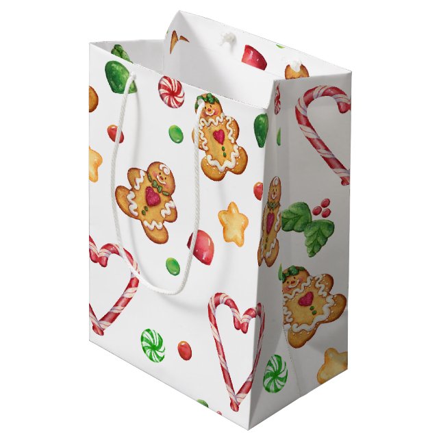 Sac Cadeau Moyen Biscuits de pain d'épice, coeurs de menthe (Devant Angle)