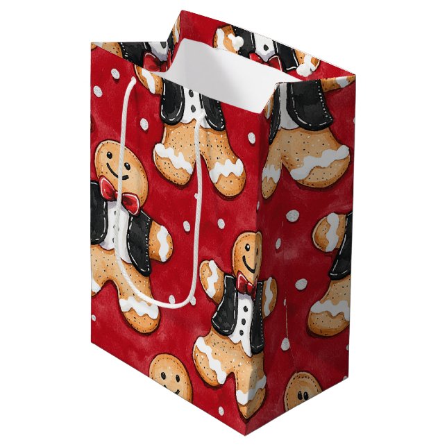 Sac Cadeau Moyen Biscuits en pain d'épice à Tuxedos Noël (Devant Angle)