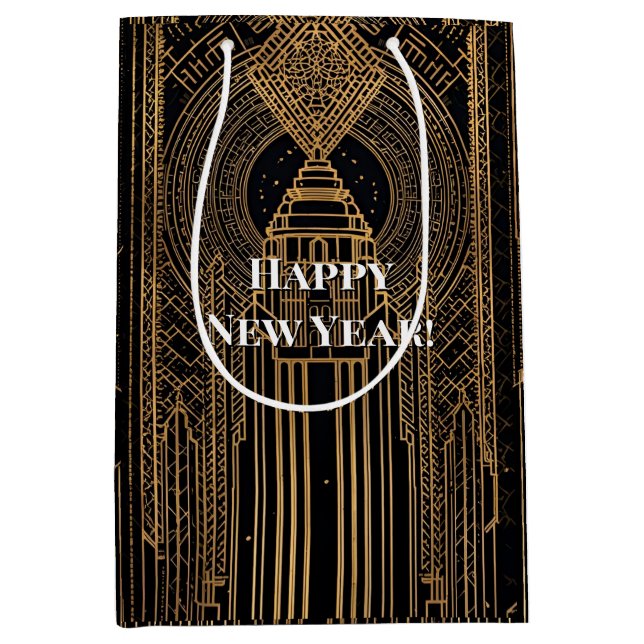 Sac Cadeau Moyen Black and Gold Art Deco (Devant)