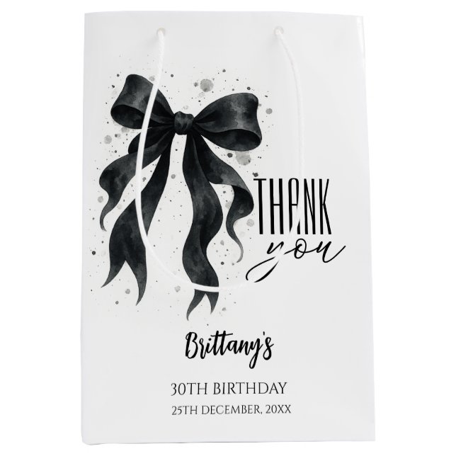 Sac Cadeau Moyen Black Bow Moderne 30e Anniversaire  (Devant)
