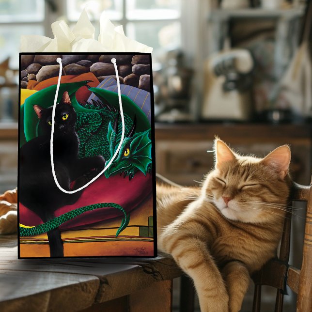 Sac Cadeau Moyen Black Cat Green Dragon (Créateur téléchargé)