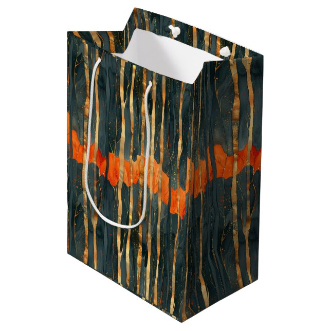 Sac Cadeau Moyen Black gold orange Art Nouveau stripes (Devant Angle)