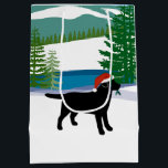 Sac Cadeau Moyen Black Labrador Christmas Winter View<br><div class="desc">Black Labrador Christmas Winter Voir le sac cadeau pour les amoureux de les chiens qui aiment le Labrador. Belle Silhouette Black Labrador avec Santa Hat. Neige et arbres à feuillage persistant. Créé par Naomi Ochiai.</div>