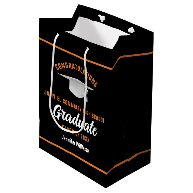Sac Cadeau Moyen Black Orange Graduate Custom Graduate Party (Devant Angle)