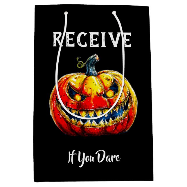 Sac Cadeau Moyen Black Receive If You Dare Halloween (Devant)