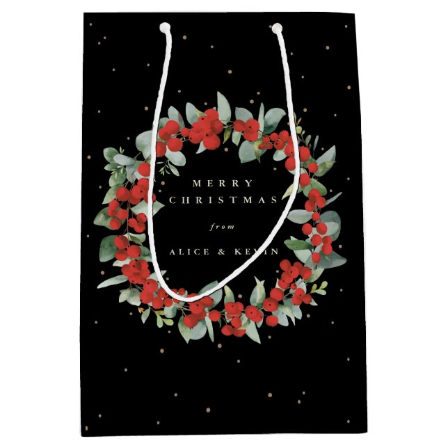 Sac Cadeau Moyen Black Red Berry+Eucalyptus Noël/Fête (Devant)