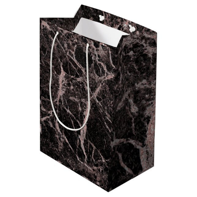 Sac Cadeau Moyen Black & Rose Gold Pink Parties scintillant Marble  (Dos Angle)