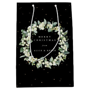 Sac Cadeau Moyen Black Snowberry+Eucalyptus Noël/Fête