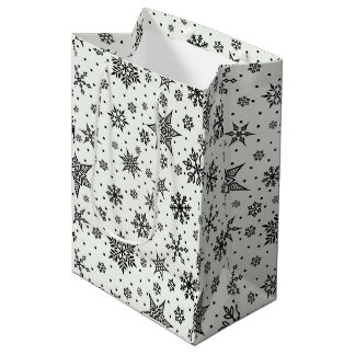 Sac Cadeau Moyen Black Snowflakes Motif de Noël Medium Cadeau