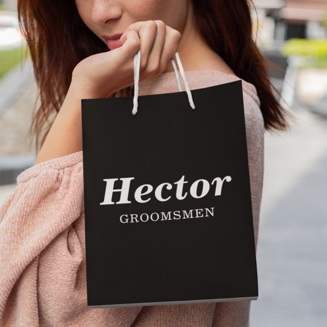 Sac Cadeau Moyen Black & White Elegant Modern Groomsmen Wedding (Créateur téléchargé)