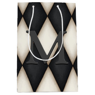 Sac Cadeau Moyen Black & White Harlequin Check Elegant 3-D monogram