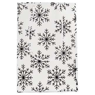 Sac Cadeau Moyen Black & White Snowflake Gift Bag – Elegant Minimal