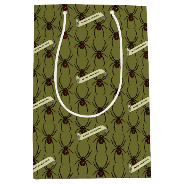 Sac Cadeau Moyen Black Widow Spider Halloween Pixel Art Pattern (Devant)