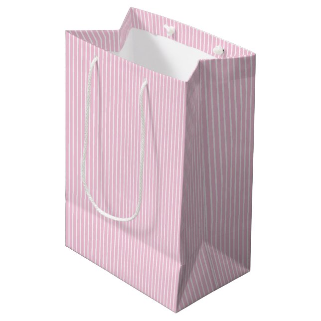 Sac cadeau moyen blanc et rose clair - Rayures élé (Devant Angle)