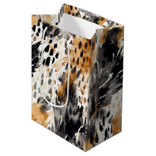Sac Cadeau Moyen Blanc Noir Crème Léopard Animal Floral Anniversair