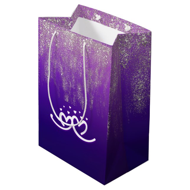 Sac Cadeau Moyen Blanc sur dégradé violet | (Dos Angle)