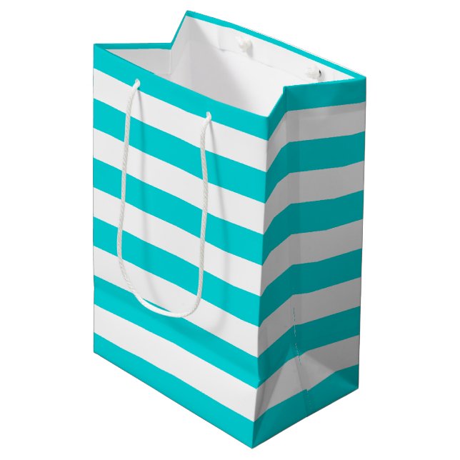 Sac Cadeau Moyen Blancs Turquois Motifs {choisissez votre couleur} (Devant Angle)