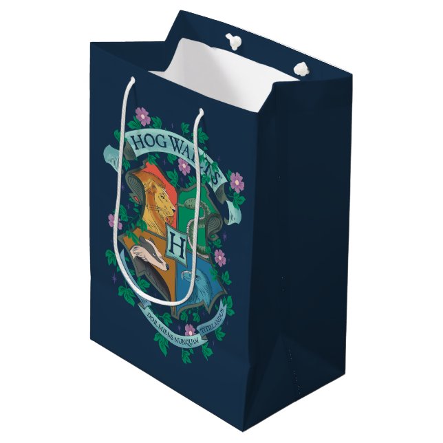Sac Cadeau Moyen Blason floral HOGWARTS™ (Devant Angle)