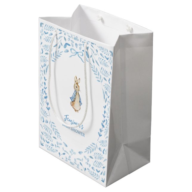 Sac Cadeau Moyen Bleu blanc Pierre le lapin Baby shower Beatrix (Dos Angle)