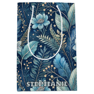 Sac Cadeau Moyen Bleu complexe et vert botanique - bleu foncé étoil